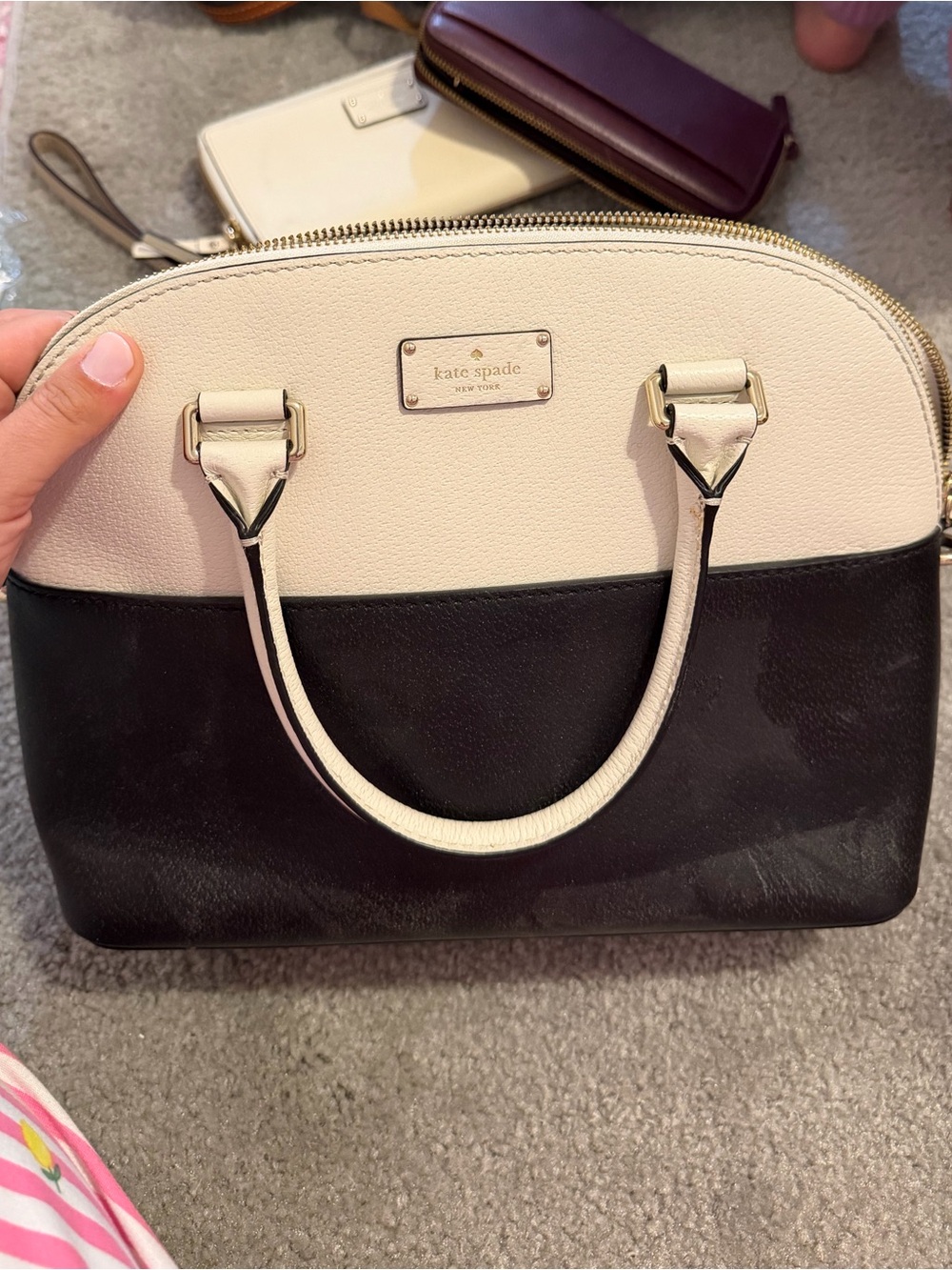 kate spade Two-Tone Black and Cream Dome Satchel with Top Handles